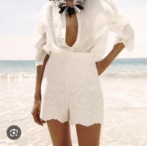 Zara Embroidered High Waisted Shorts Size Small